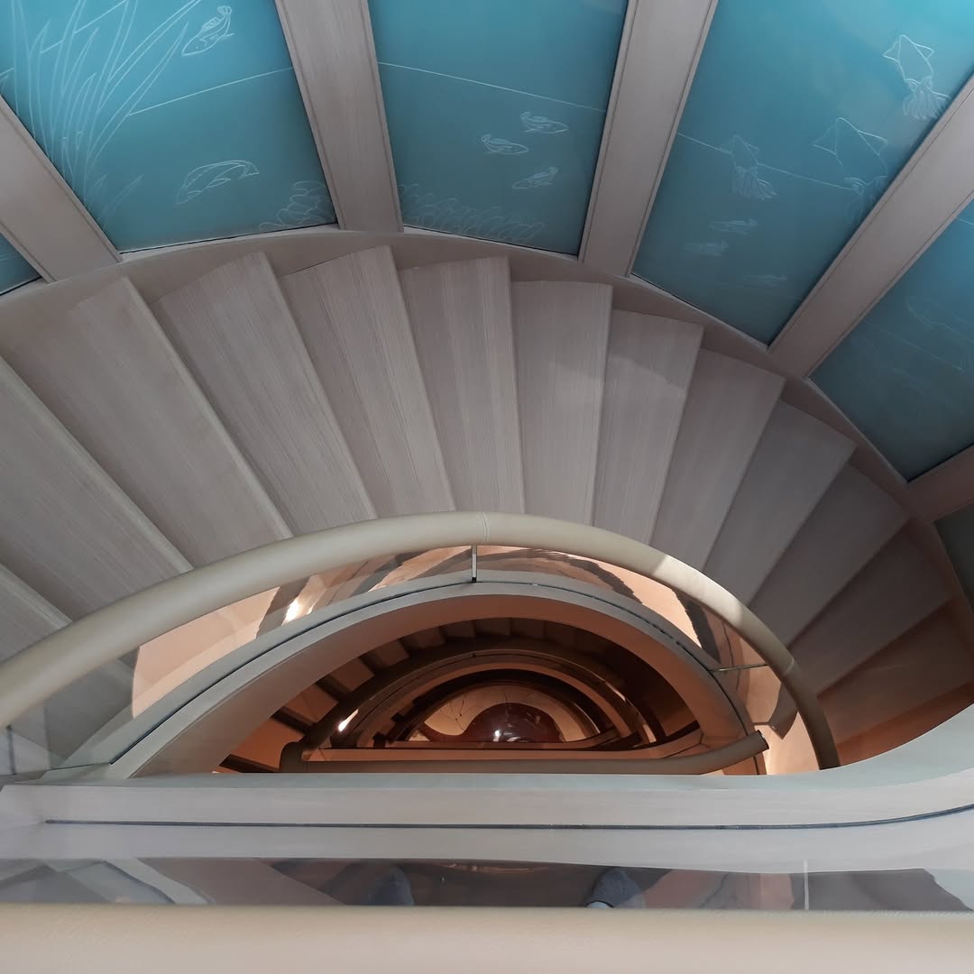 before picture of scluptural staircase touch up image